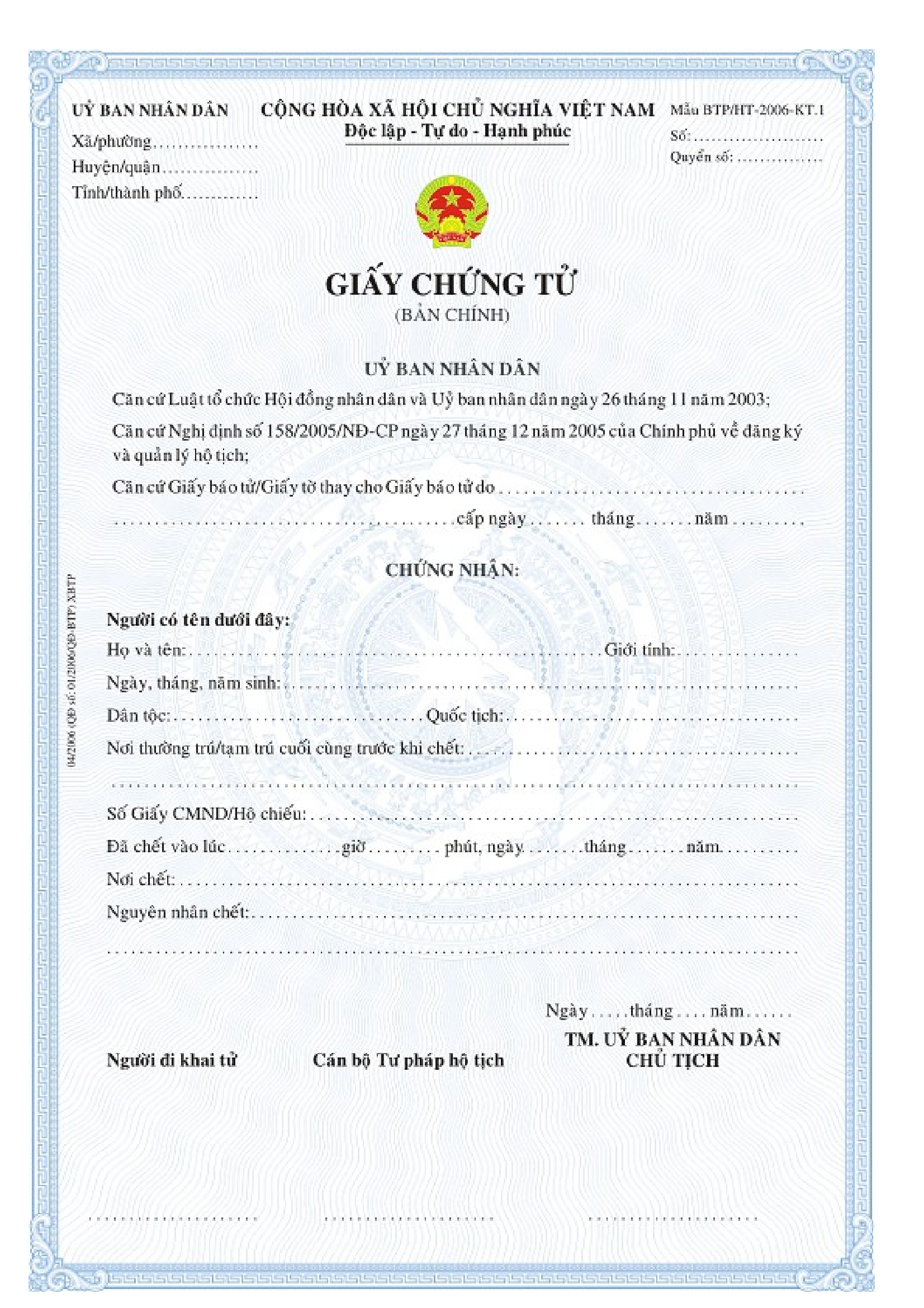 Thủ tục đăng ký khai tử