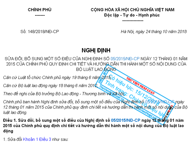 Quy định mới sửa đổi bổ sung bộ luật lao động Quy định mới sửa đổi bổ sung bộ luật lao động