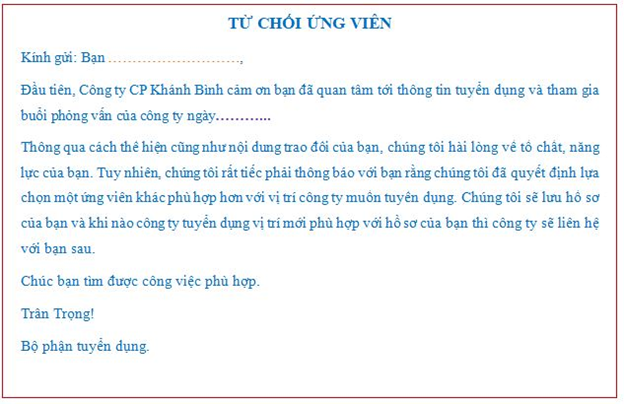 Mẫu trả lời email ứng tuyển nhân sự