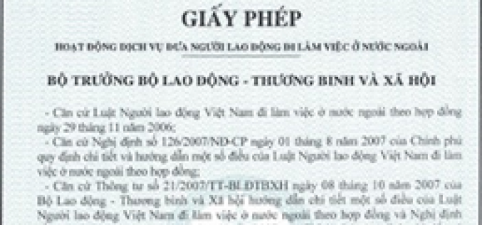 Giấy phép đưa người lao động đi làm việc ở nước ngoài